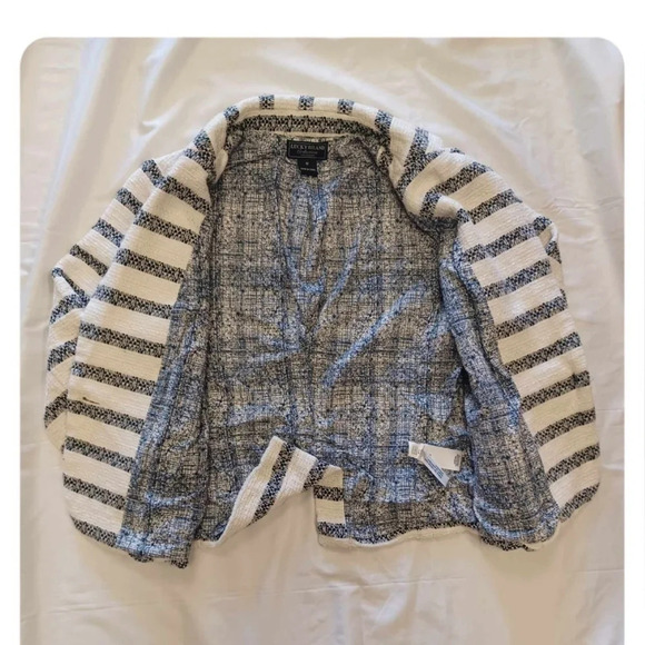 Lucky Brand Blaine Navy  White Striped Lined Blazer Size Medium - Picture 8 of 12